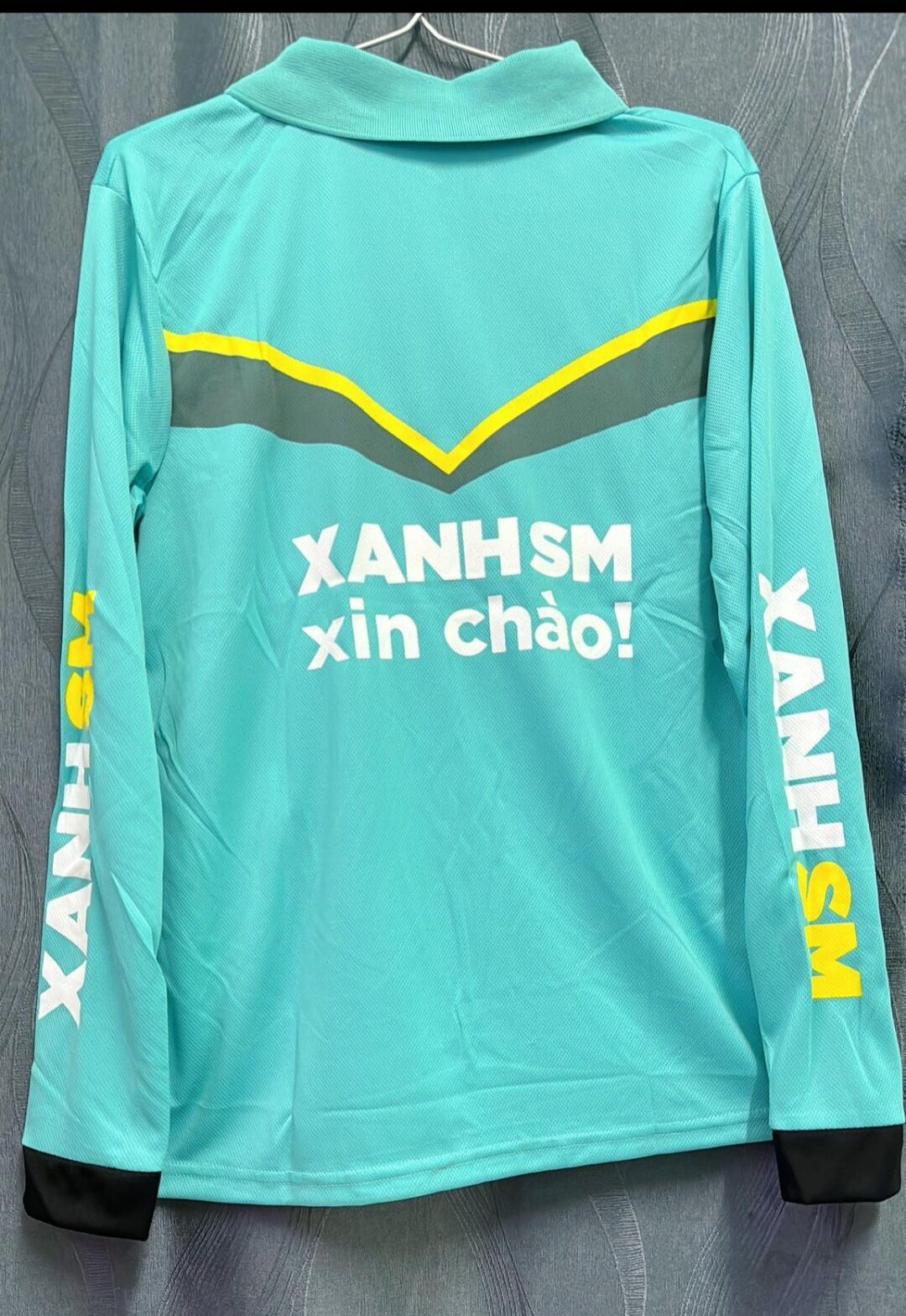 Áo thun xanh SM tay dài ( size 50 _ 95 kg )