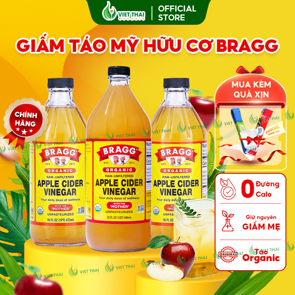 [MỚI VỀ] Giấm Táo Hữu Cơ Bragg Có Giấm Cái Nhập Chính Hãng Mỹ Thức Uống Hỗ Trợ Giảm Cân Ăn Kiêng Eatclean Đẹp Dáng (Việt Thái Organic)