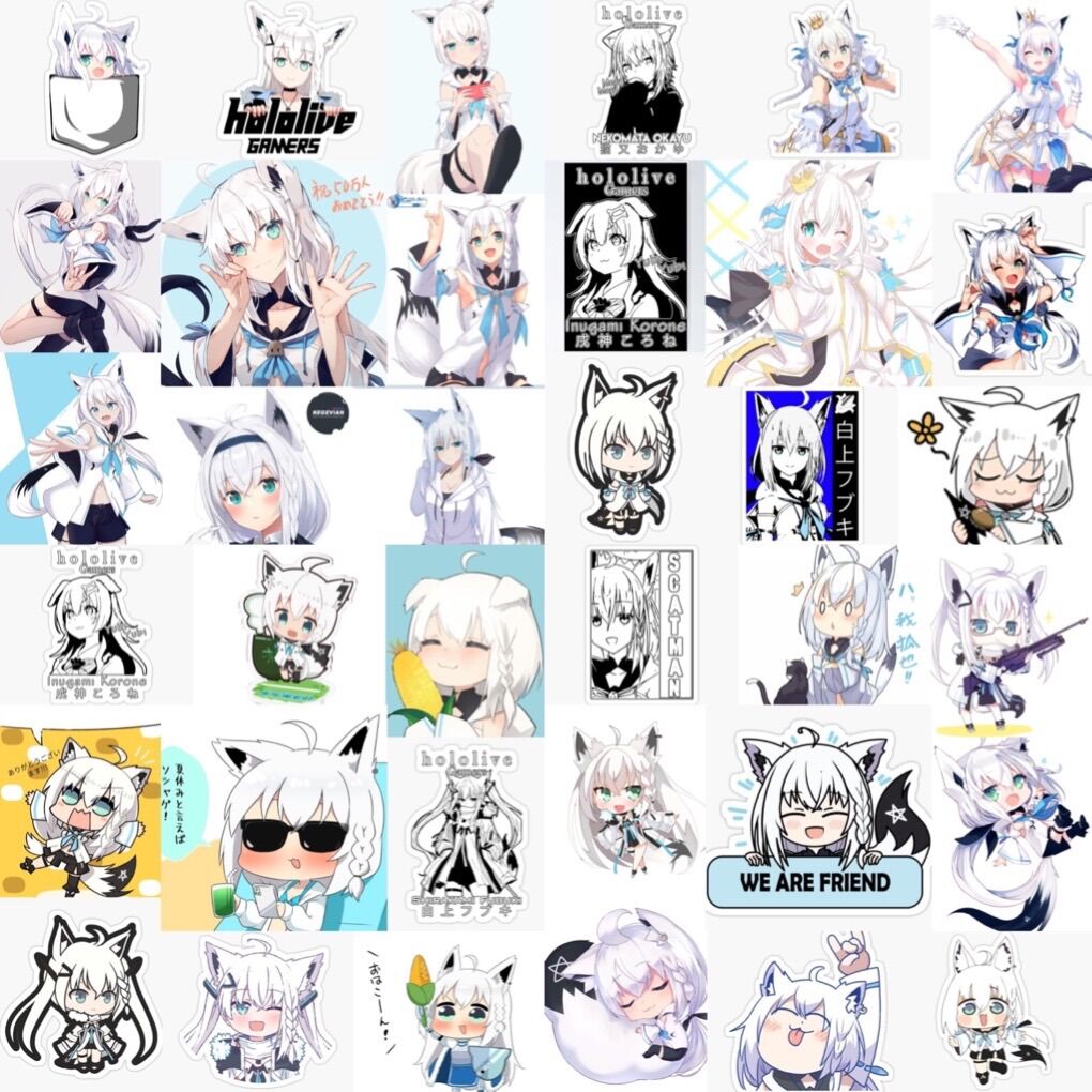 Sticker dán Shirakami fubuki Hololive 30-60 hình ép lụa khác nhau/ Hình dán Hololive Shirakami fubuki