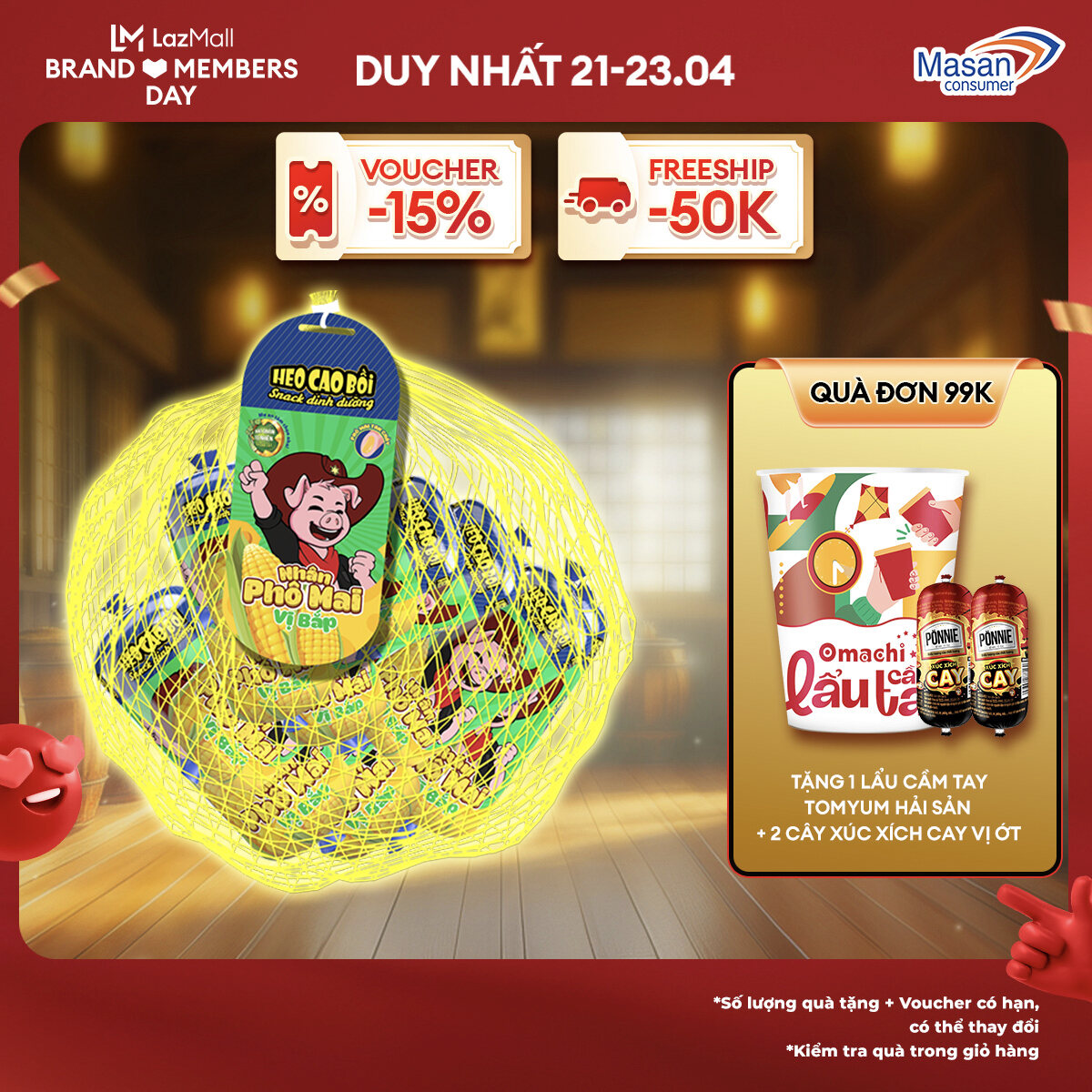 [15-17.4 Voucher 18% CHO ĐƠN TỪ 199k]Túi Xúc Xích Tiệt Trùng Heo Cao Bồi Nhân Phô Mai Vị Bắp Túi X 15Cây X 32Gr