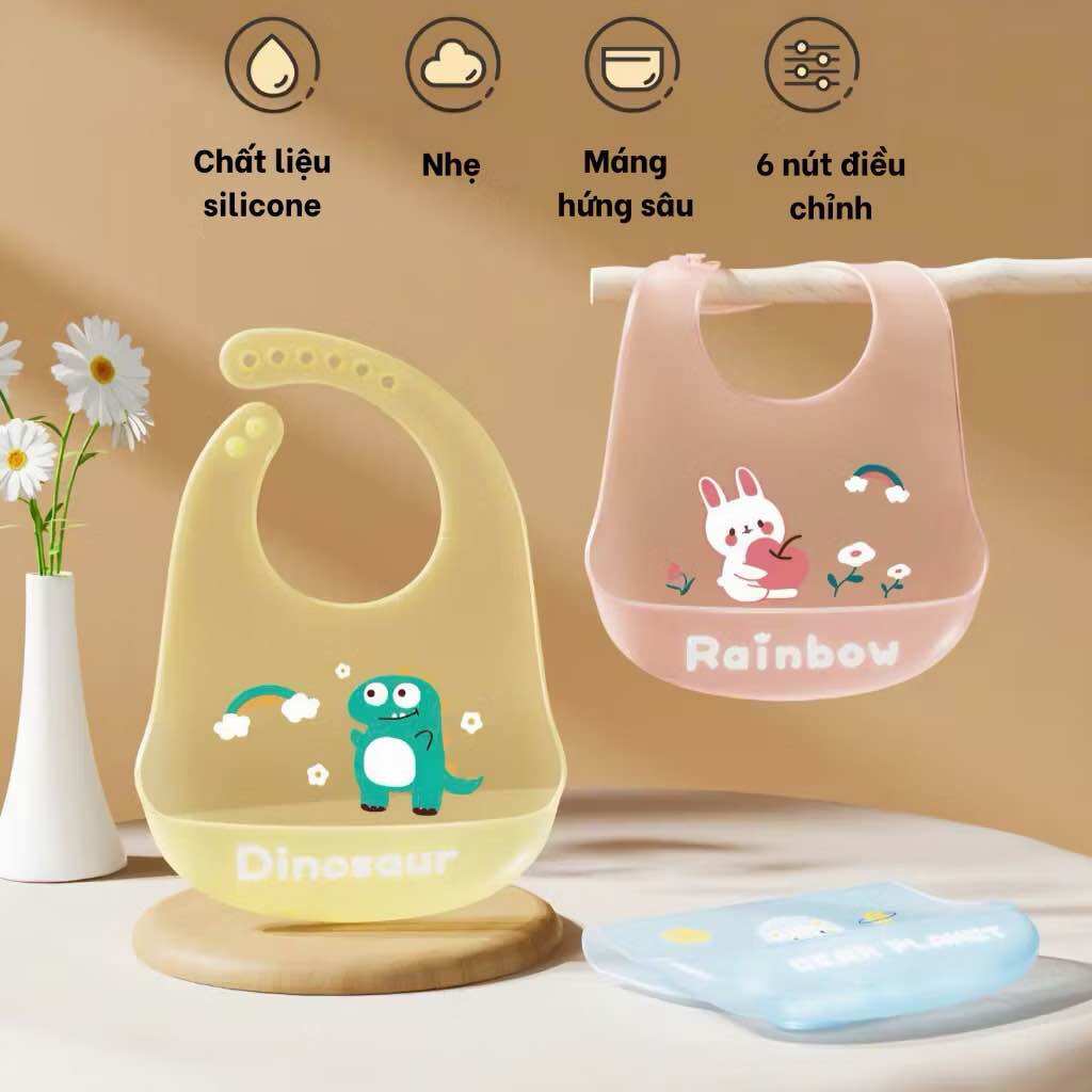 Yếm ăn dặm, yếm silicon cho bé ăn dặm mềm mại siêu nhẹ siêu bền có máng hứng dễ dàng vệ sinh cho bé