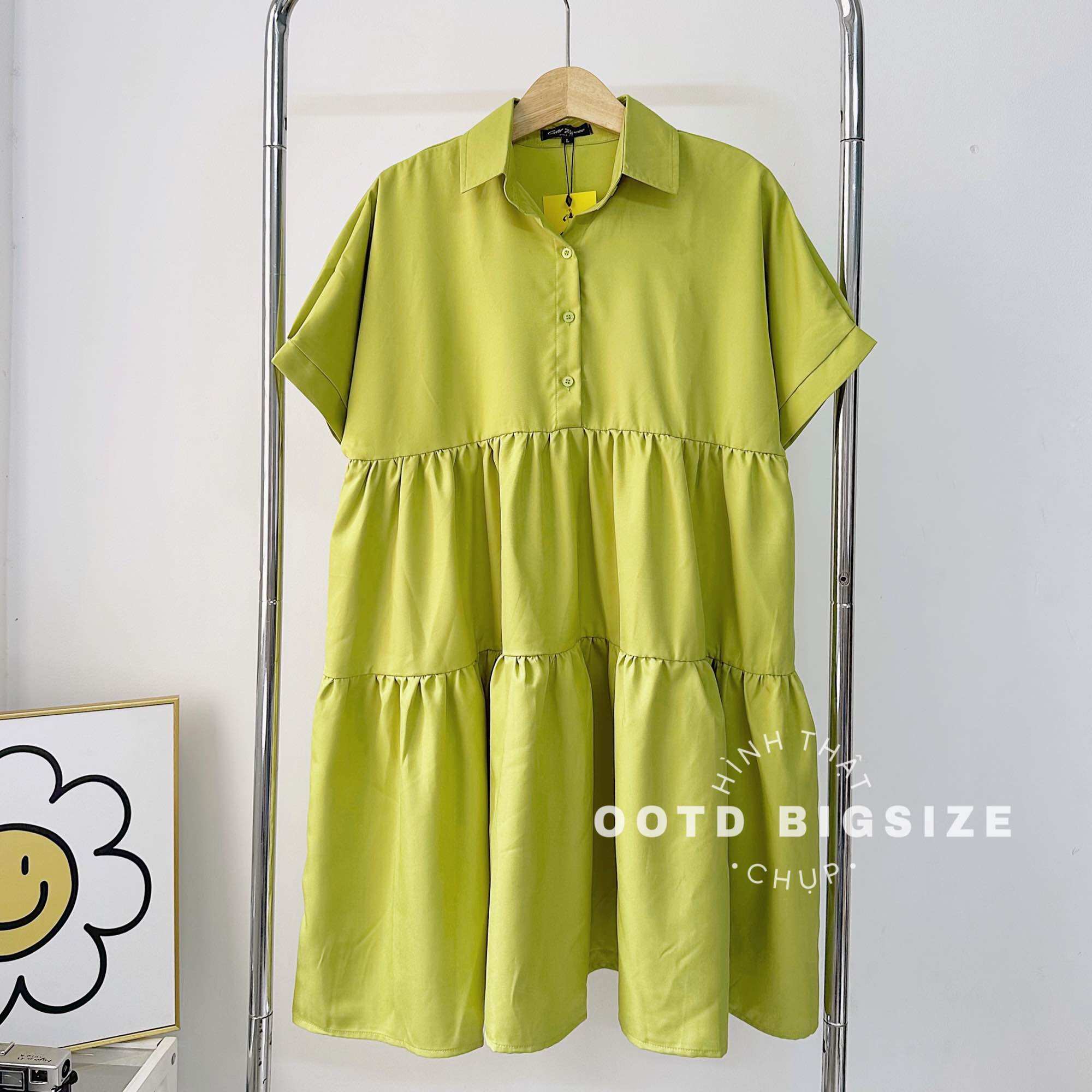 Ootd bigsize | đầm babydoll cổ sơ mi vạt tầng