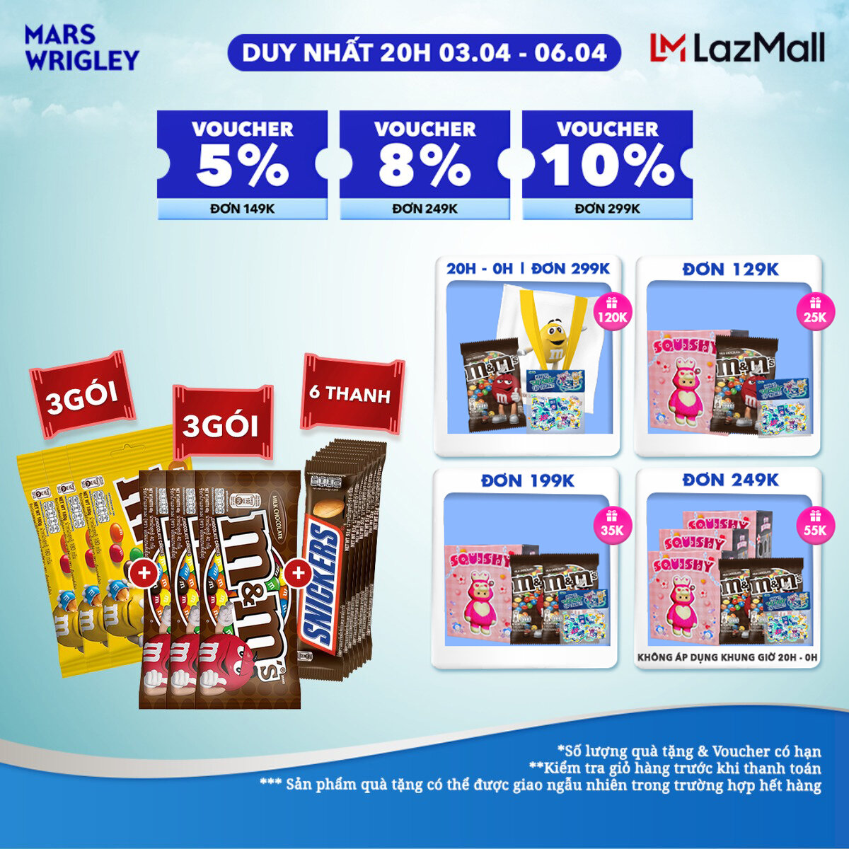 Combo Kẹo Sô Cô La Snickers, M&M's Sữa, M&M's Đậu Phộng