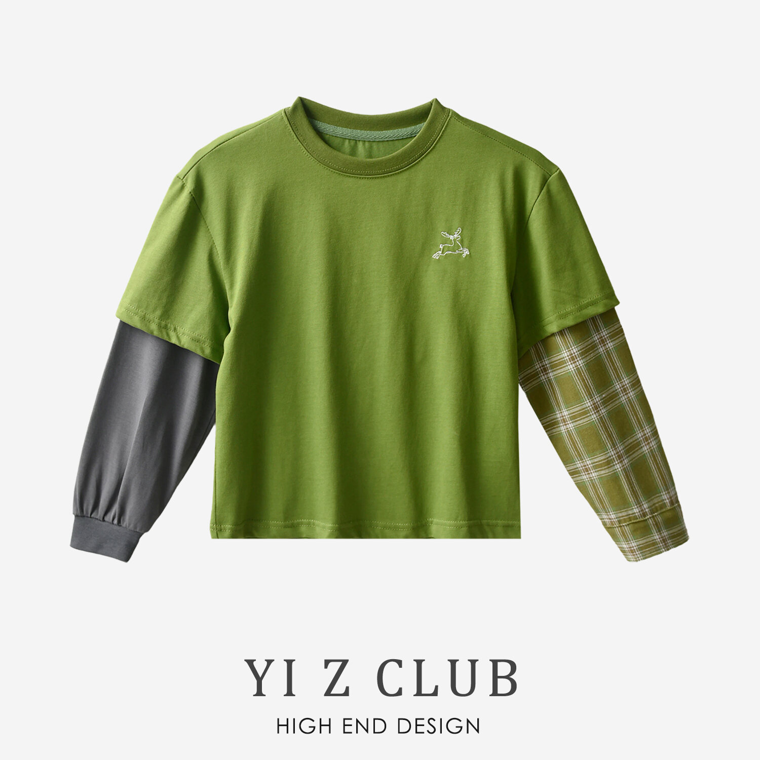 Yi Z Club Pure Cotton, Vải Bông Áo Thun Tươi Tươi Họa Tiết In Tay Áo Chắp Vá笼for Boys And Girls Xuân Hè Mùa Thu Quần Áo Trẻ Em