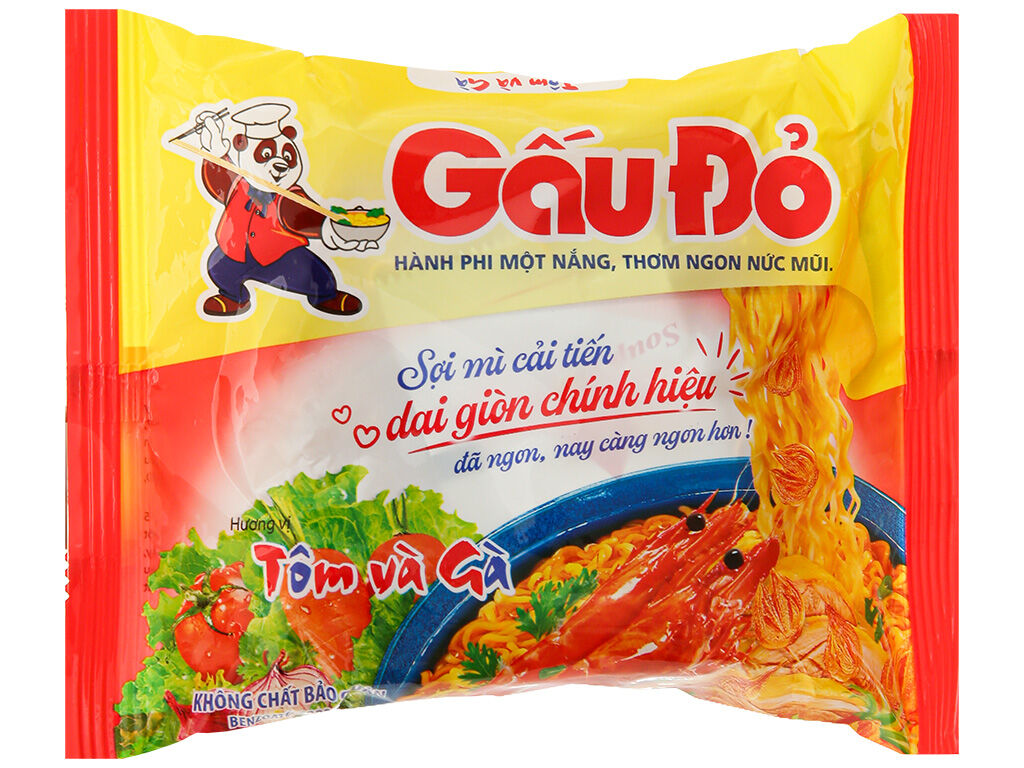 Thùng 30 gói mì Gấu Đỏ tôm và gà 63g