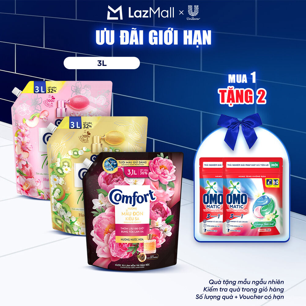  Túi Nước Xả Vải Comfort Thiên Nhiên Thanh Khiết  Mẫu Đơn Kiêu Sa 3.0L 3.1L 