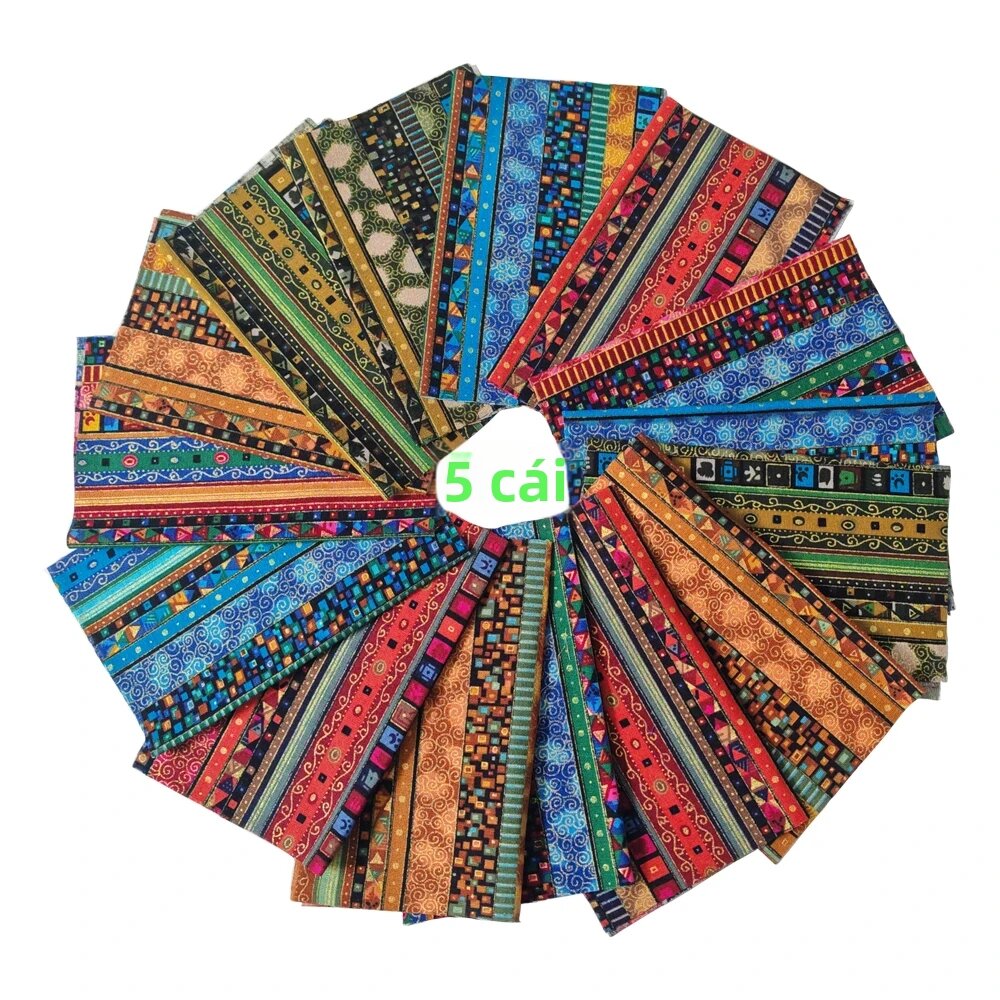 5 Gói Vải Vụn Nhiều Màu Sắc Phong Cách Dân Tộc In Họa Tiết Cotton Dùng Để May Vá Làm Patchwork Hình Vuông Chống Trơn Thủ Công DIY