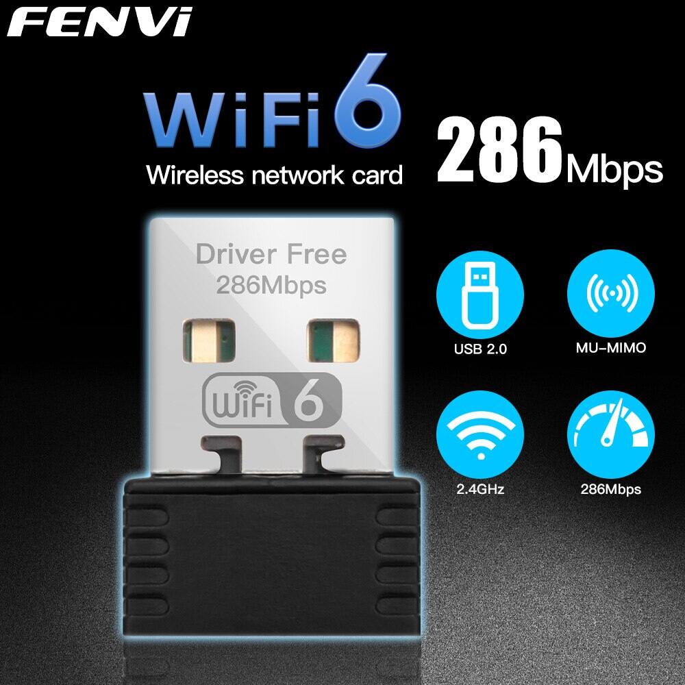 Fenvi Wifi 6 Adapter ax286 Card mạng Mini USB dongle 2.4GHz 802.11ax tiếp nhận tín hiệu cho PC máy tính xách tay Windows 10/11 lái xe miễn phí