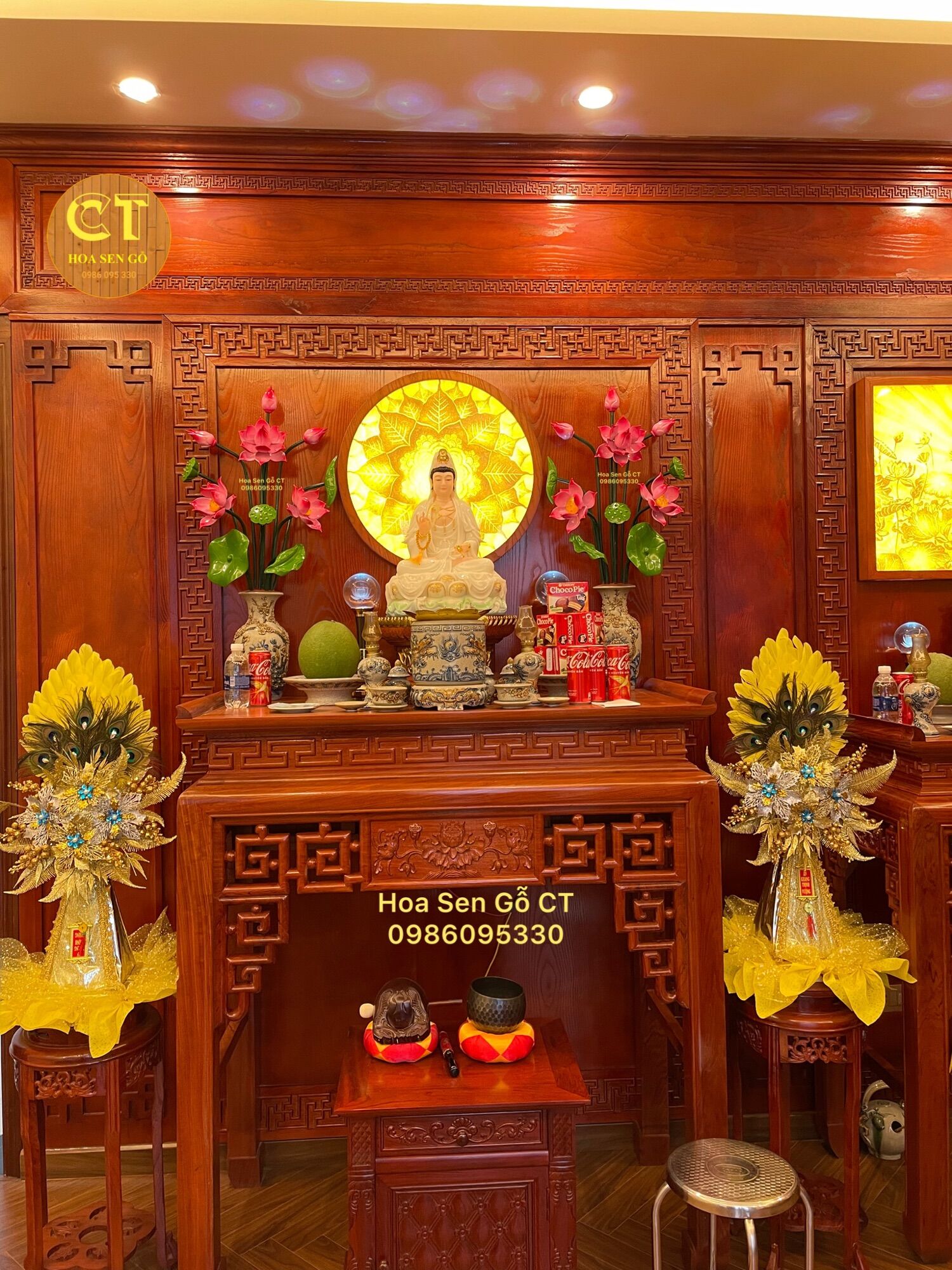 Hoa Sen Gỗ(Sen Hồng) Cắm Bình Sứ ( không kèm bình )