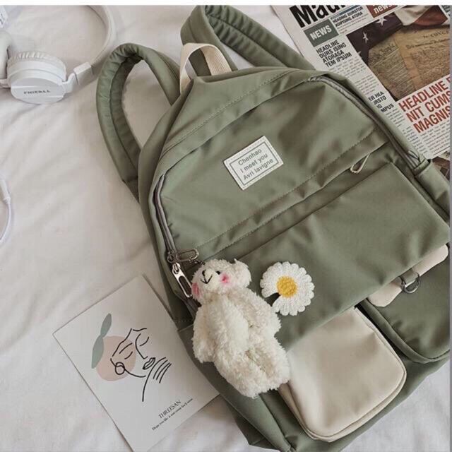 (Tặng gấu)❤️Balo thời trang Hàn Quốc nắp hoa cúc siêu xinh