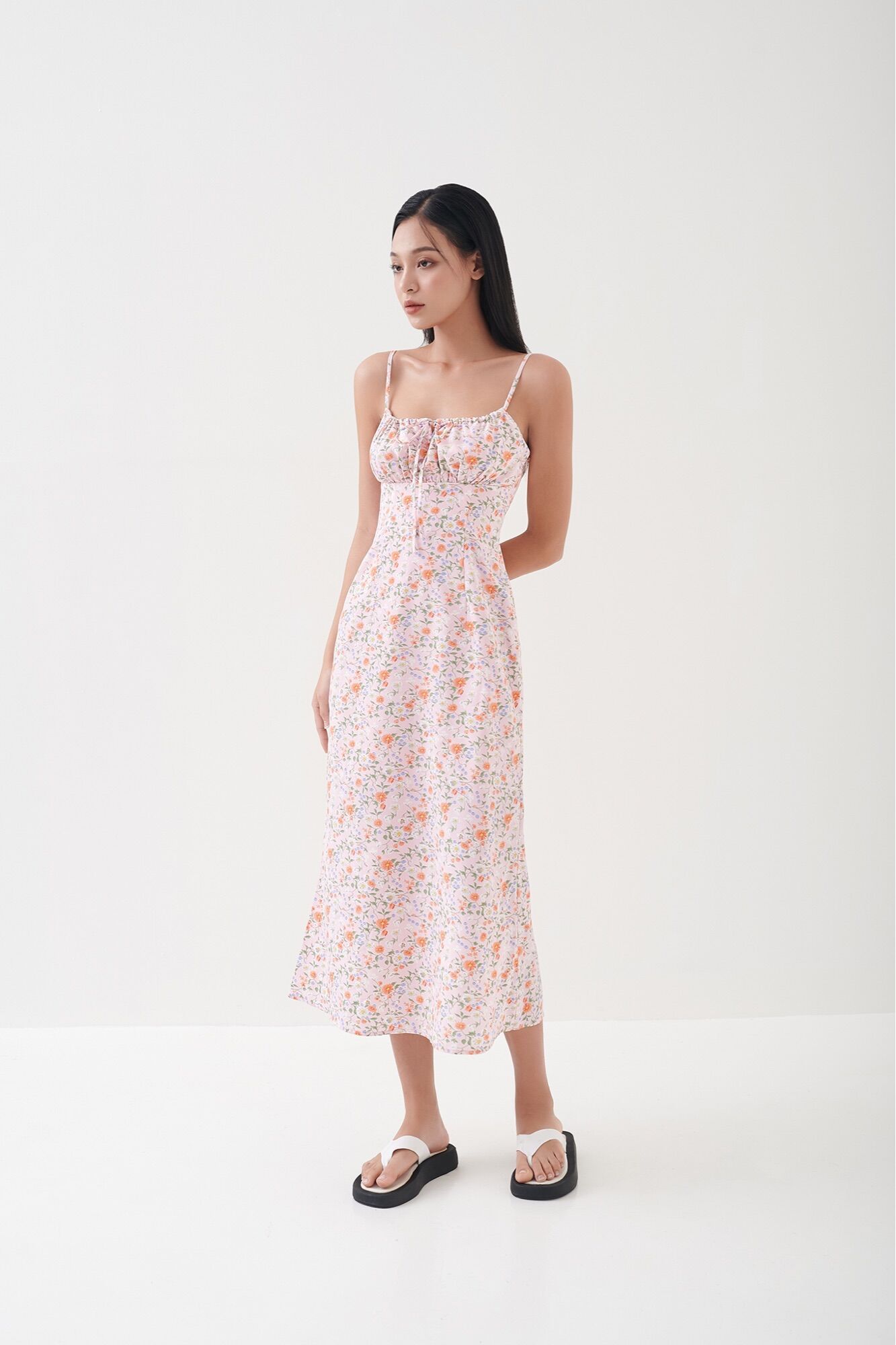 AMEGON Đầm lụa hoa nhí rút ngực FLEUR DRESS