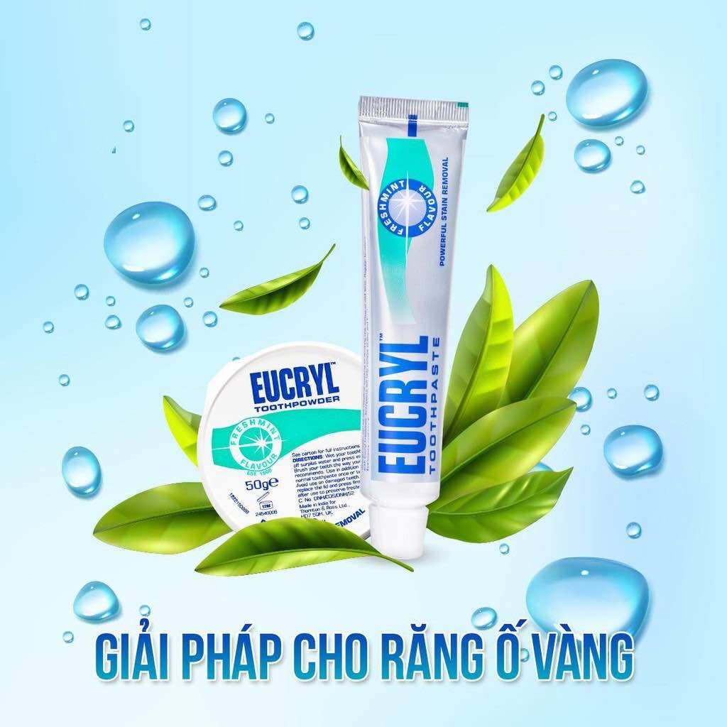 Combo kem đánh răng 62g và bột tẩy trắng răng Eucryl 50g