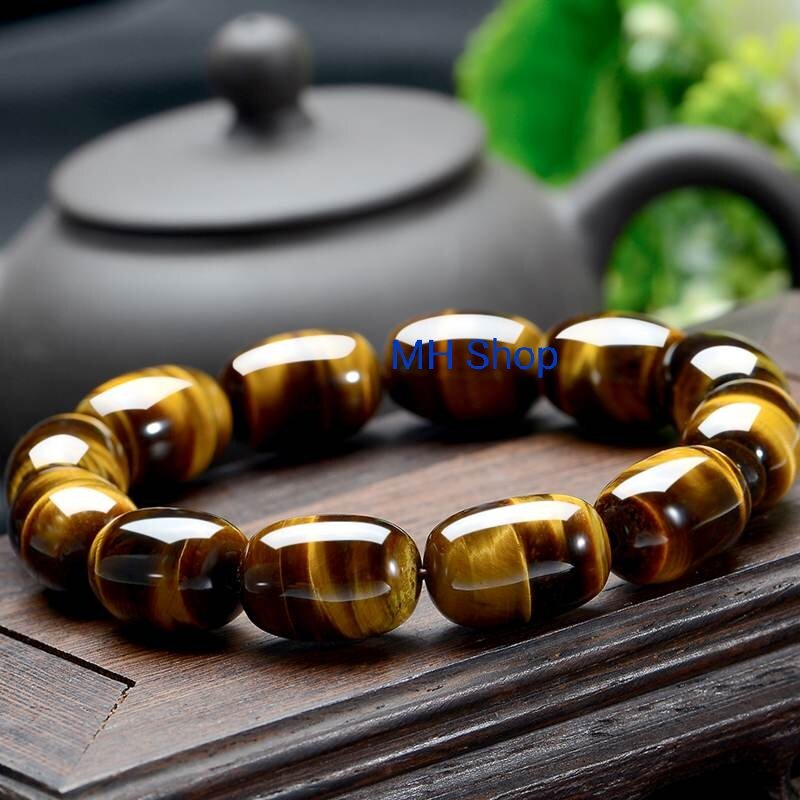 Vòng tay lu thống phong thủy đá Mắt Hổ vàng nâu thiên nhiên 10mm loại VIP cho Nam và Nữ