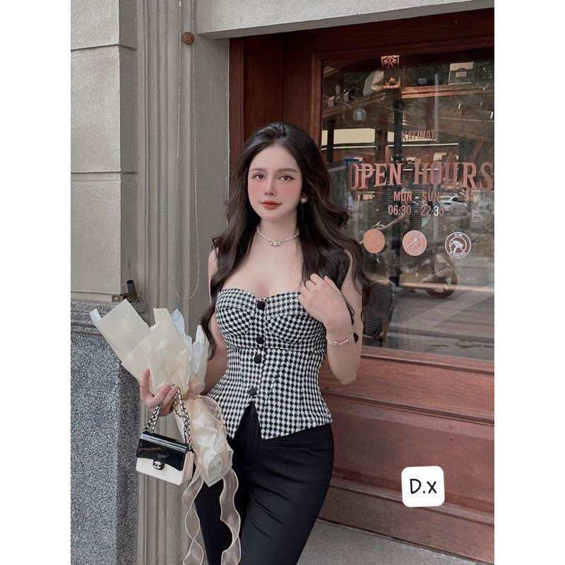 Áo 2 dây kẻ nút hotgril size S M L