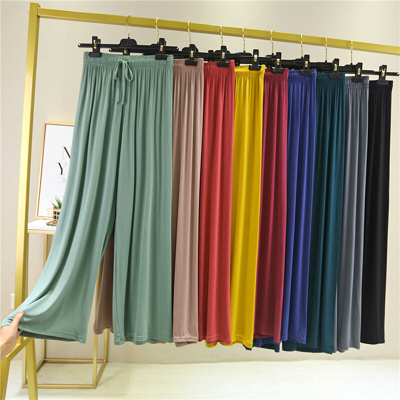 Quần Ống Rộng Tôn Dáng Gầy Cỡ Lớn Rộng Rãi Vải Modal Cảm Giác Rủ Xuống Cạp Cao Quần Dài Dễ Phối Mùa Hè Cho Nữ Quần Thường Ngày Cảm Giác Rủ Xuống Quần Ống Đứng