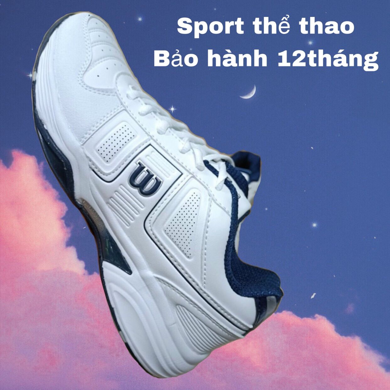 Giày thể thao tennis wilson trắng viền xanh +vớ