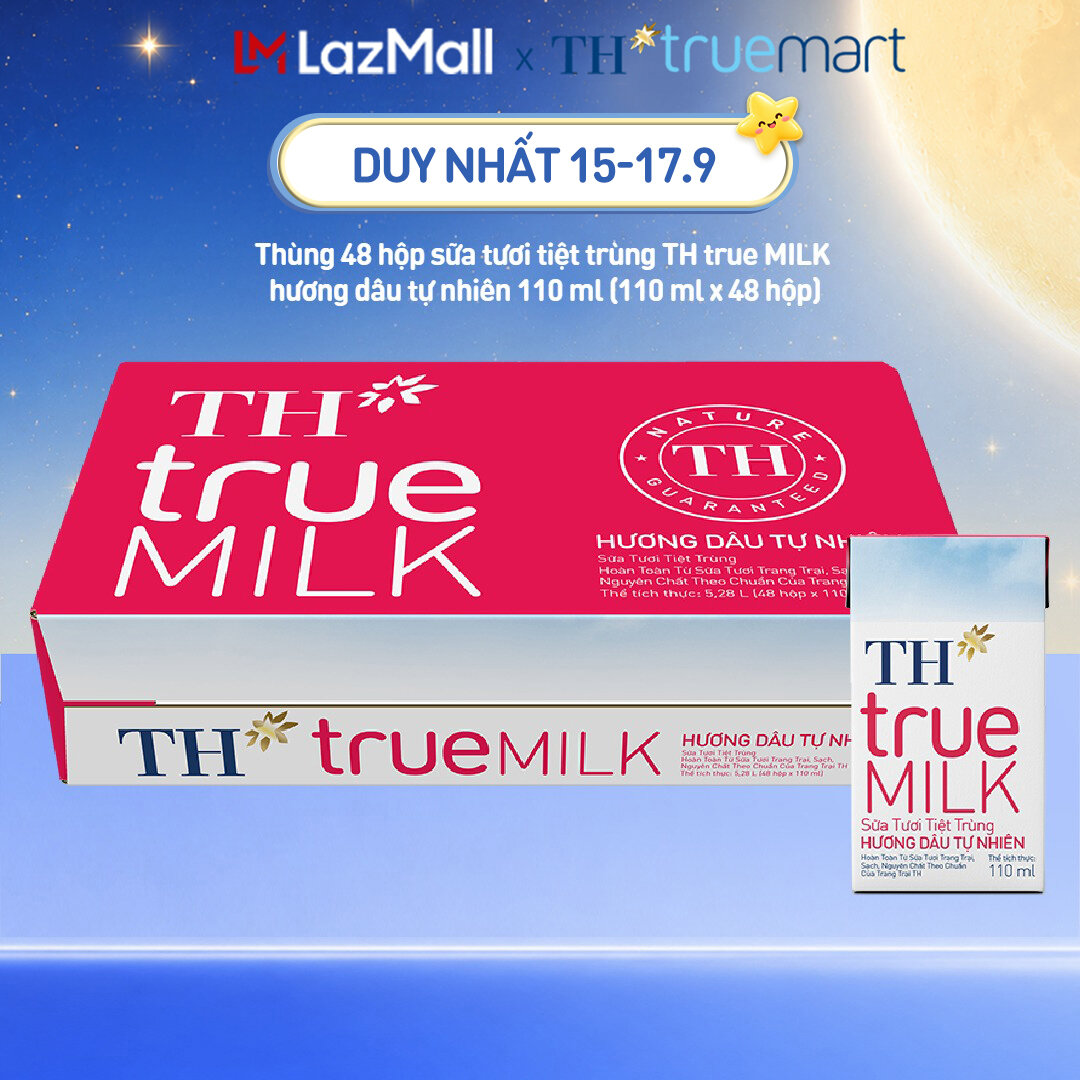 Thùng 48 hộp sữa tươi tiệt trùng TH true MILK hương dâu tự nhiên 110 ml (110 ml x 48)