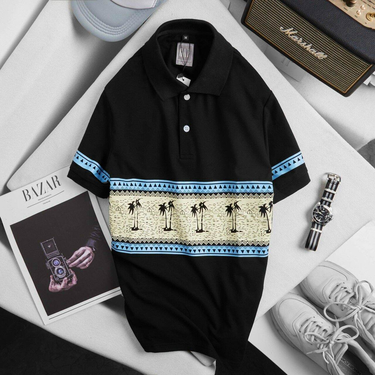 [size to 90-110kg] Áo thun nam cá sấu polo in cây dừa
