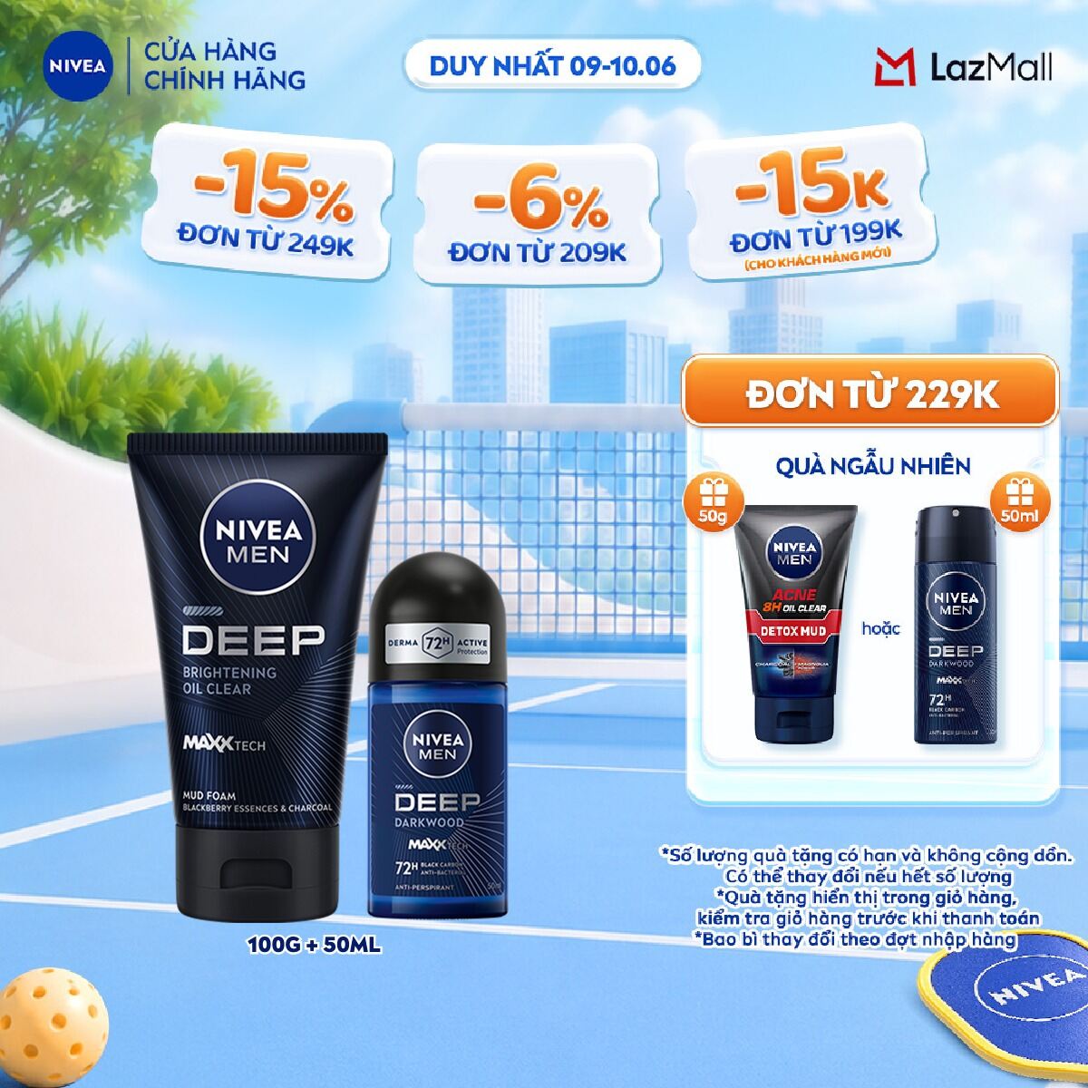 Bộ Đôi Sữa Rửa Mặt và Lăn Ngăn Mùi NIVEA MEN Deep Than Hoạt Tính 50ml - 84415+80031