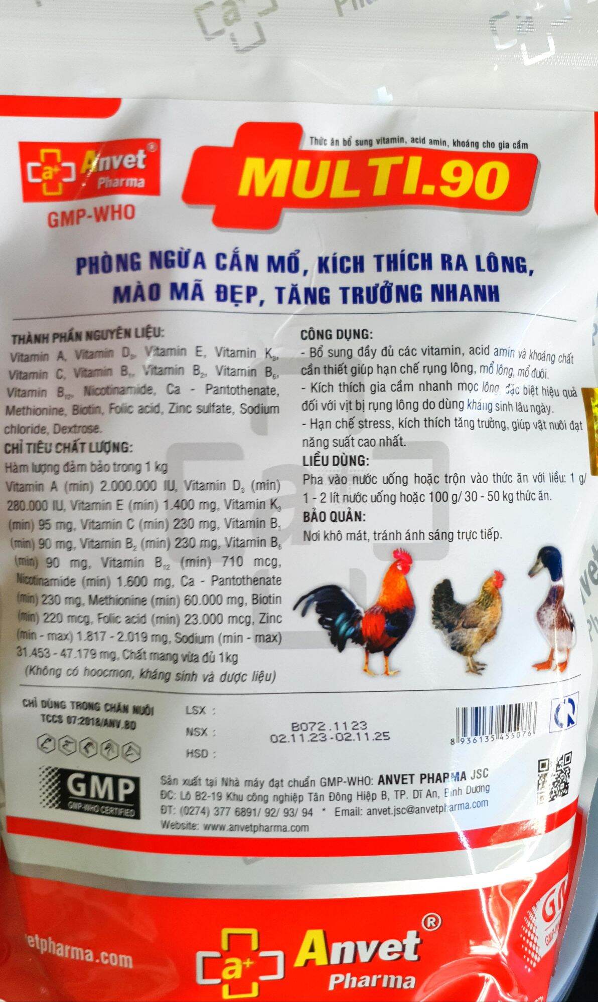 MULTI 90 (1kg / 10 gói 100gr) - Hỗn hợp Vitamin, Acid Amin + Khoáng chất đậm đặc. Kích ra lông nhanh, mào mã đẹp, ngừa cắn mổ cho gà đá