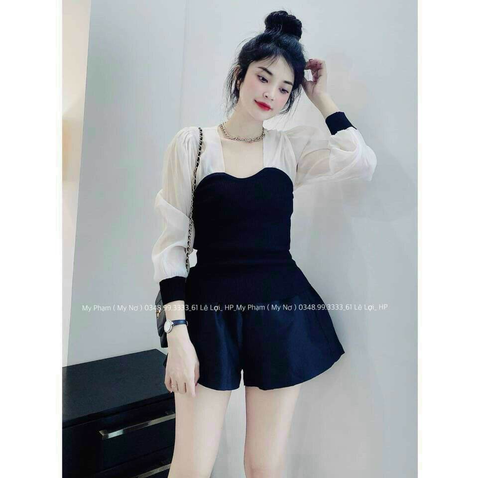 Áo kiểu tay voan phối borip ( có mút) sang xịn