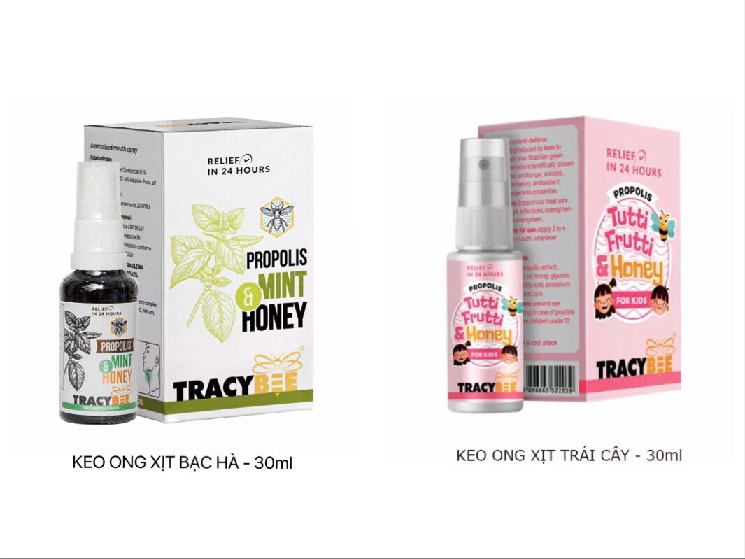 [HCM] Combo 2 Xịt Họng Keo Ong Tracybee 30ml Vị Bạc Hà và Vị Trái Cây