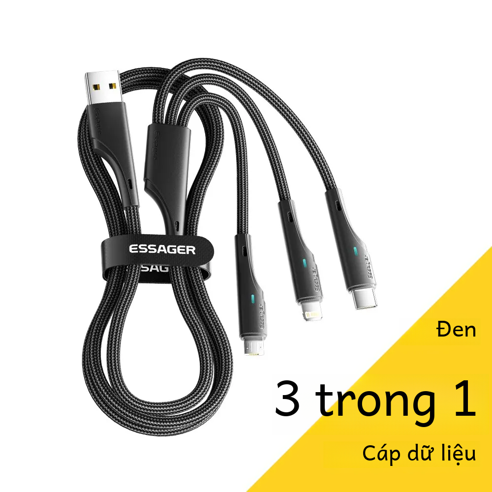Cáp usb essage 3 trong 1 micro usb type c cáp dữ liệu sạc nhanh có đèn led cho ip 14 13 samsung xiaomi huawei
