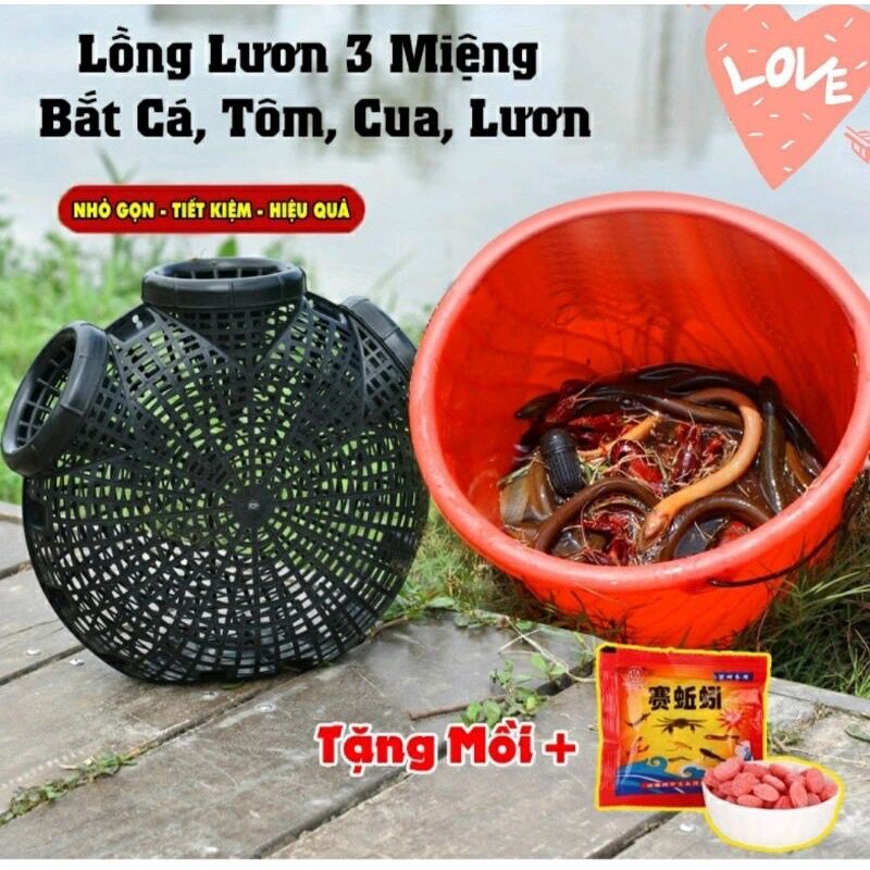 Lồng lươn 3 cửa + mồi bắt lươn, trach, tôm cua cá