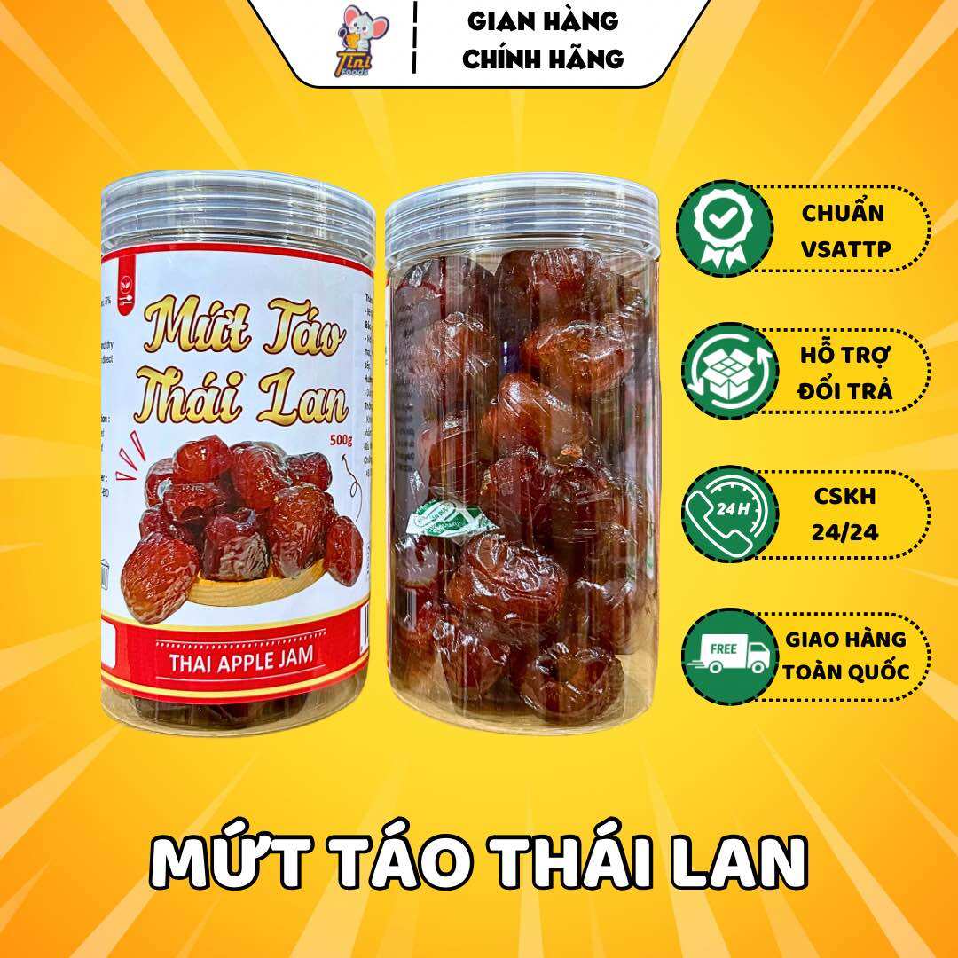Mứt táo thái lan sấy dẻo - hũ 500g - đồ ăn vặt