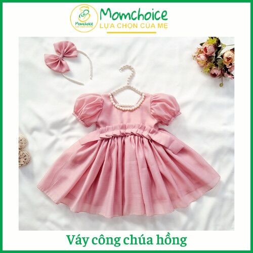 SP17 Đầm Công Chúa Hồng [MOMCHOICE] Váy Đầm Trẻ Em Đính Cườm Thủ Công, Kèm Bờm Ngọc Chất Lụa Phối Tơ Nến Từ 4kg-18kg