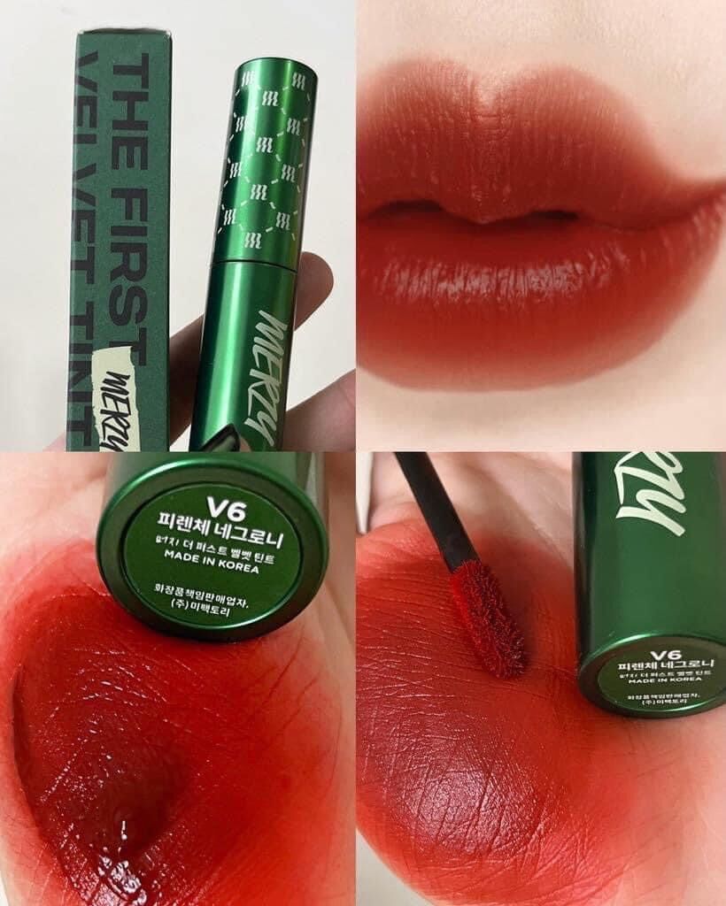 Son kem lì merzy the first velvet tint v6 xanh lá green edition