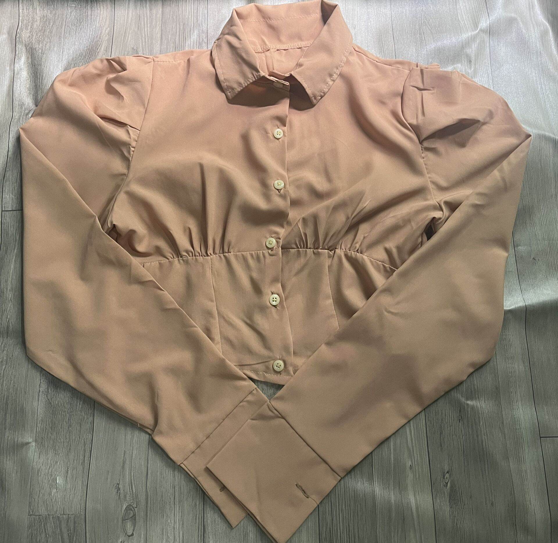 ÁO SƠ MI CROPTOP ÔM EO ÁO TAY DÀI FORM DƯỚI 46KG ÁO SƠ MI TAY DÀO ÔM ÁO SƠ MI VẢI KATE ÁO SƠ MI ĐẸP GIÁ RẺ(v2)