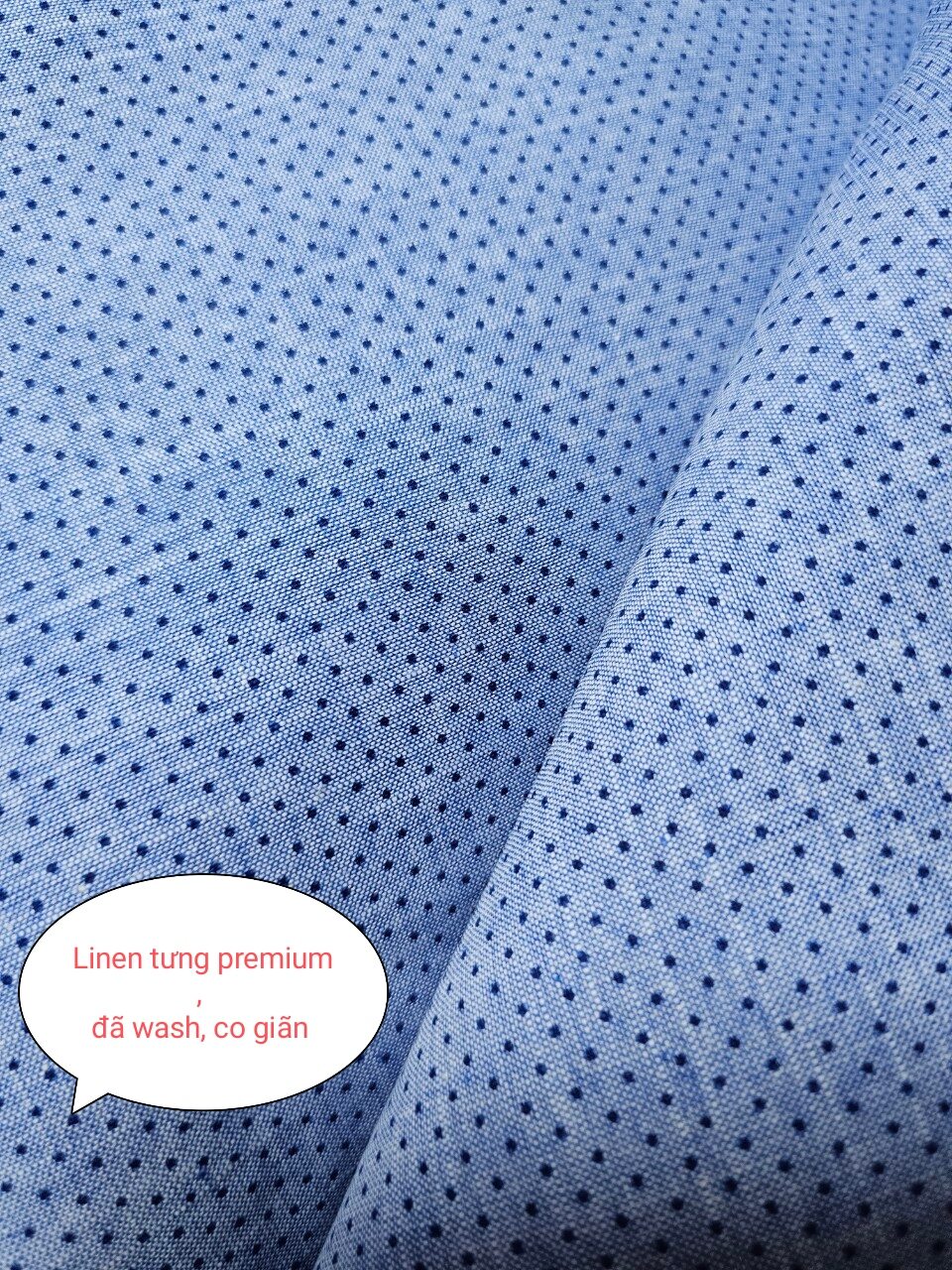 Vải linen tưng premium bi nhí xanh loang đã wash có co giãn phù hợp may sơ mi đầm váy chất dày vừa không cần lót. Khổ vải 1.5m