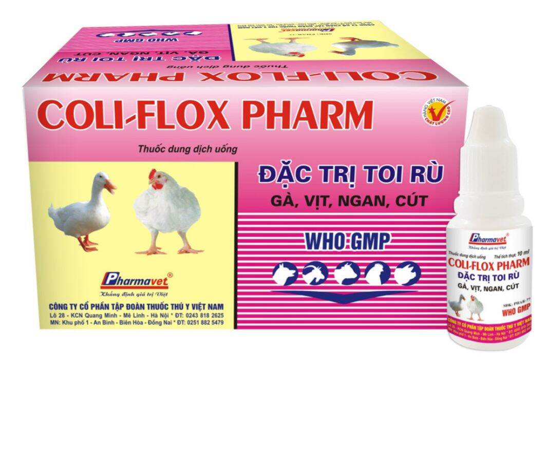 Coli Flox pharm combo 20 lọ* 10ml toi rù, ủ rũ, sã cánh gà khò,  CRD