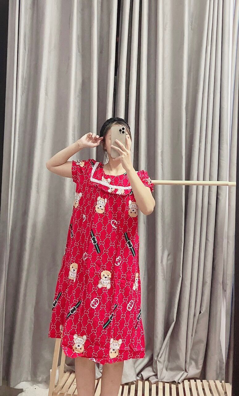 Đầm bầu lanh mặc nhà có tay siêu mát