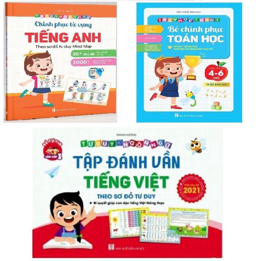 3 quyển Tập đánh vần Tiếng Việt + Bé chinh phục toán học + Bé chinh phục Tiếng Anh