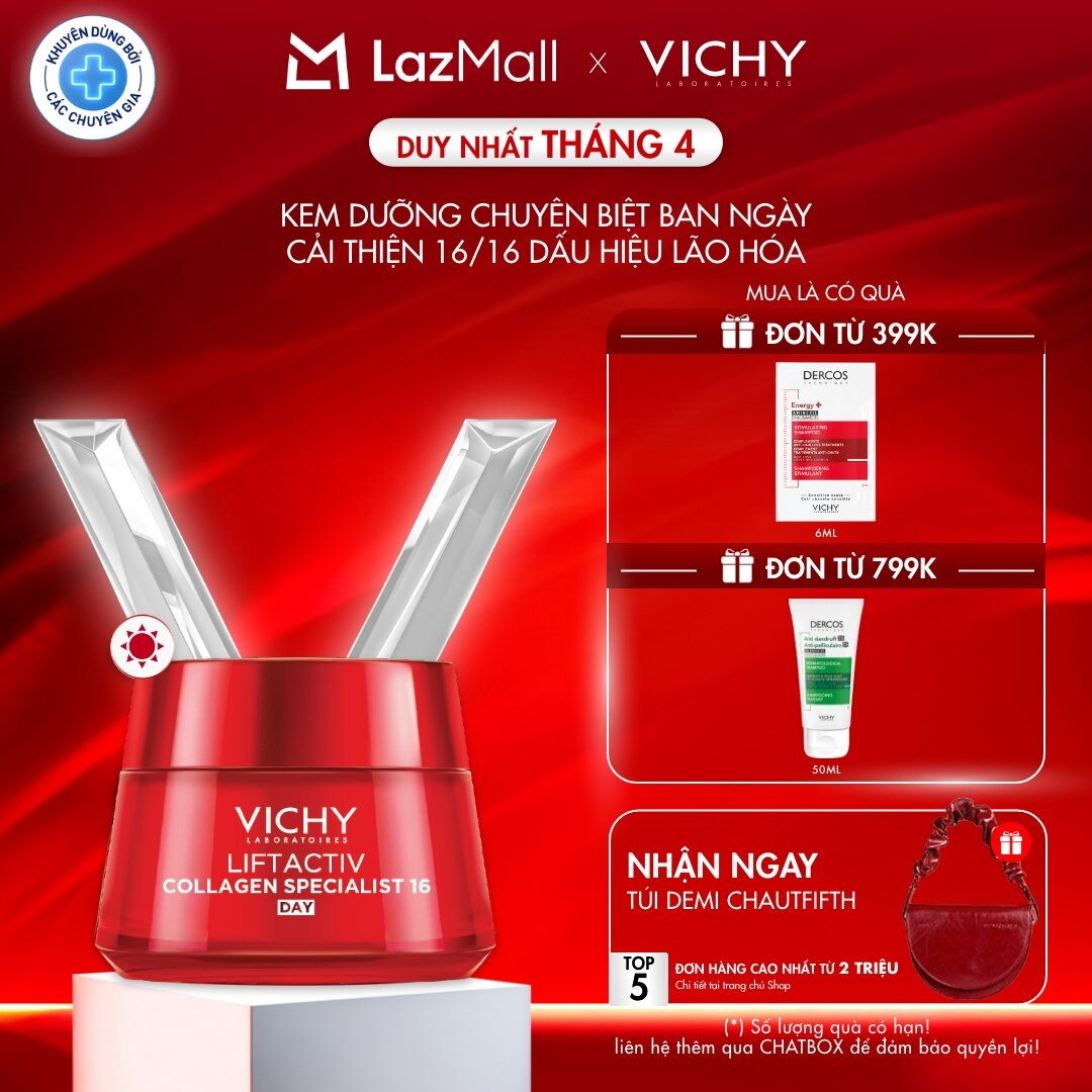 Kem dưỡng cải thiện trọn 16 dấu hiệu lão hóa, giảm nếp nhăn, săn chắc, sáng mịn dùng ban ngày Vichy Collagen 16 50ml