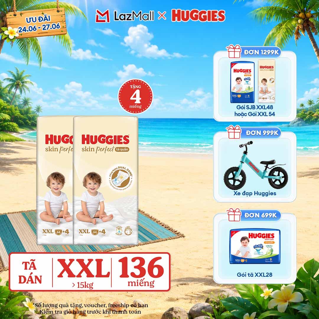 [Chỉ 25-29.06 QUÀ TẶNG ĐH 699K]  Combo 2 Tã quần Huggies Skin Perfect XXL size Mega Jumbo 64+4 miếng - Nhiều phiên bản