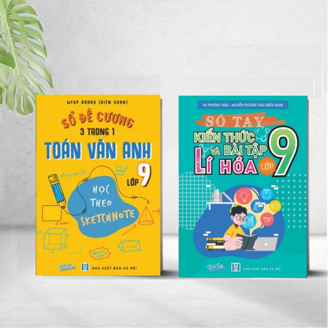 Combo 2 cuốn sổ đề cương 3 trong 1 toán văn anh lớp 9 và sổ tay kiến thức lí hóa lớp 9