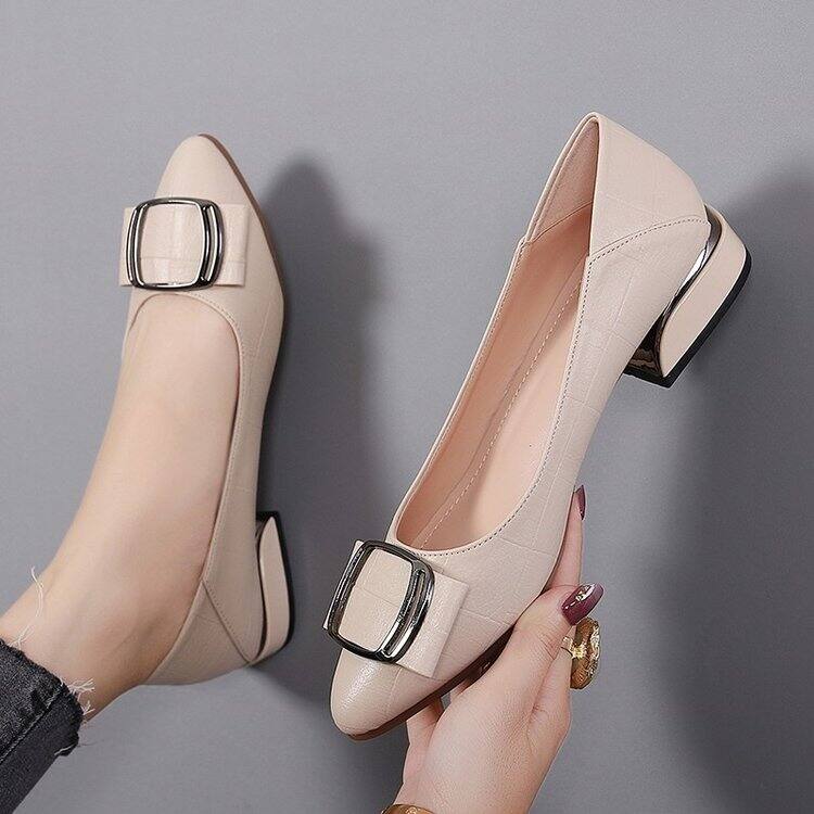 Giày Một Lớp Đế Bằng G23d Giày Làm Việc Màu Đen Cho Nữ Giày Cho Mẹ Mùa Hè Giày Da Nhỏ Cho Nữ Giày Da Thật Cho Nữ Nữ