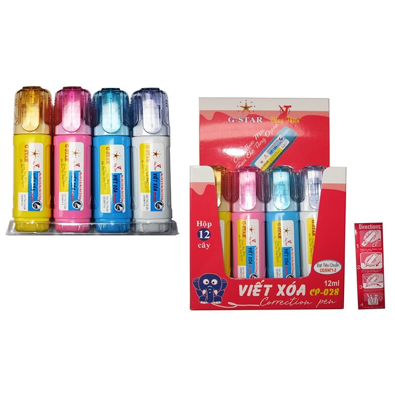 Bút xoá nước Gstar 12ml CP-028 (trắng, xanh, hồng, vàng)