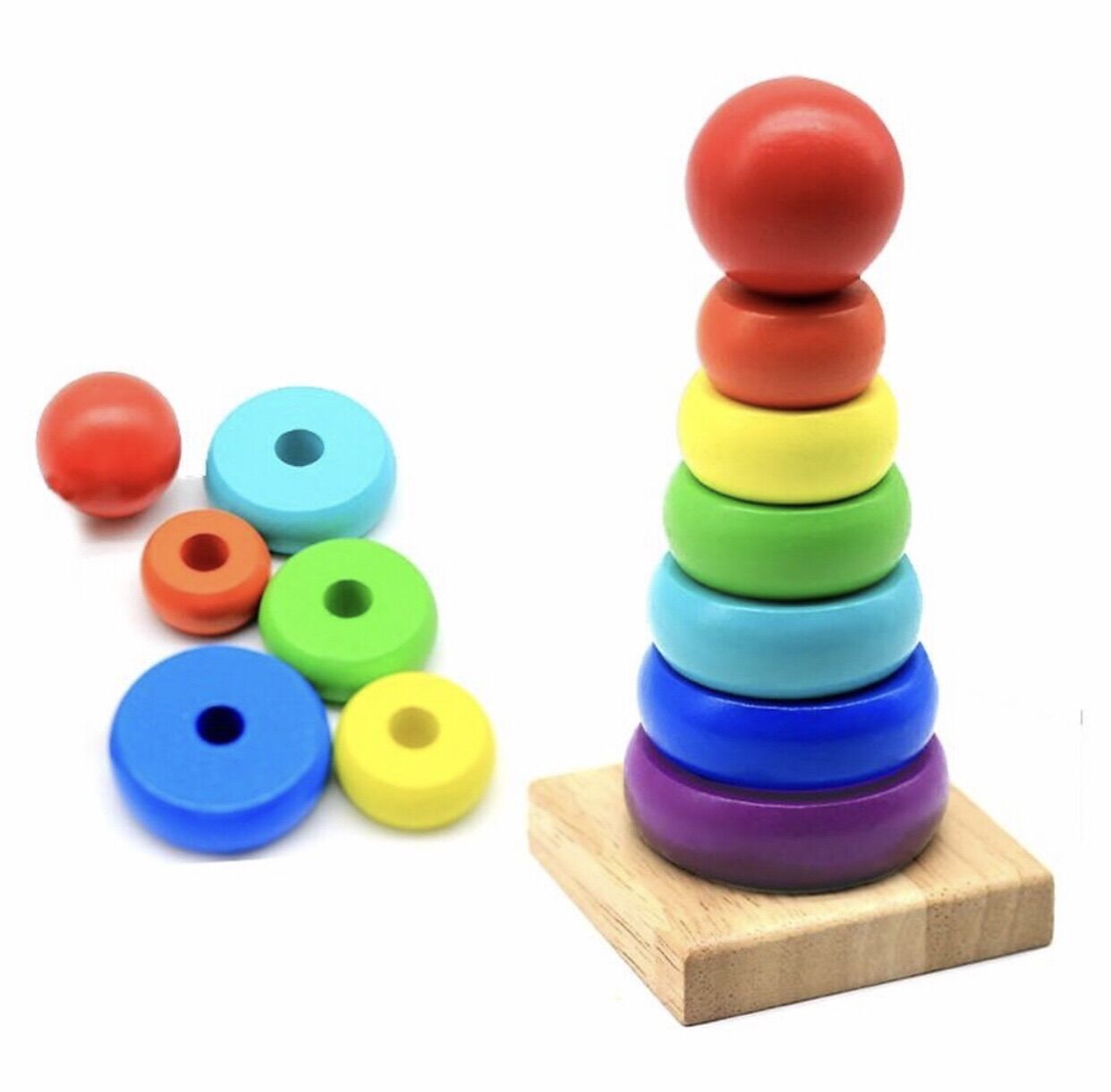 Tháp gỗ cầu vồng nhiều màu cho bé