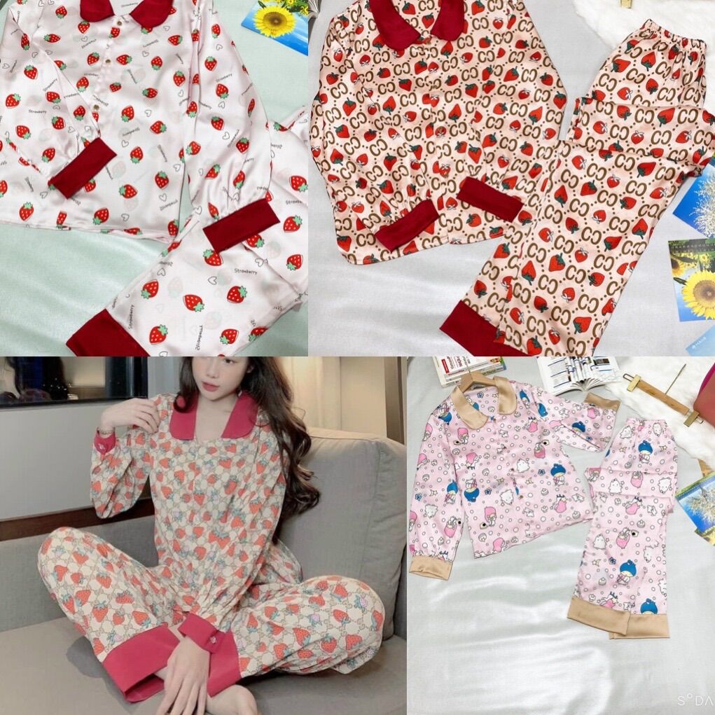 Đồ bộ cổ sen tay dài quần dài siêu xinh chất lụa satin đẹp 40-60kg