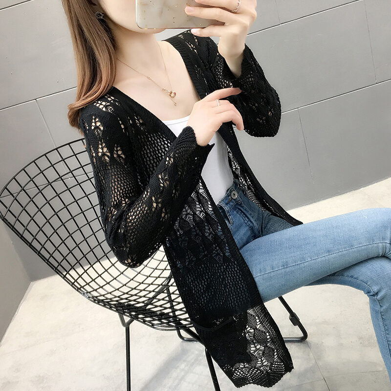 Áo Khoác Cardigan Áo Dệt Kim Có Lỗ Mẫu Mỏng Mùa Xuân Hè Cho Nữ Áo Len Dáng Dài Vừa Phối Bên Ngoài Áo Khoác Chống Nắng Áo Điều Hòa