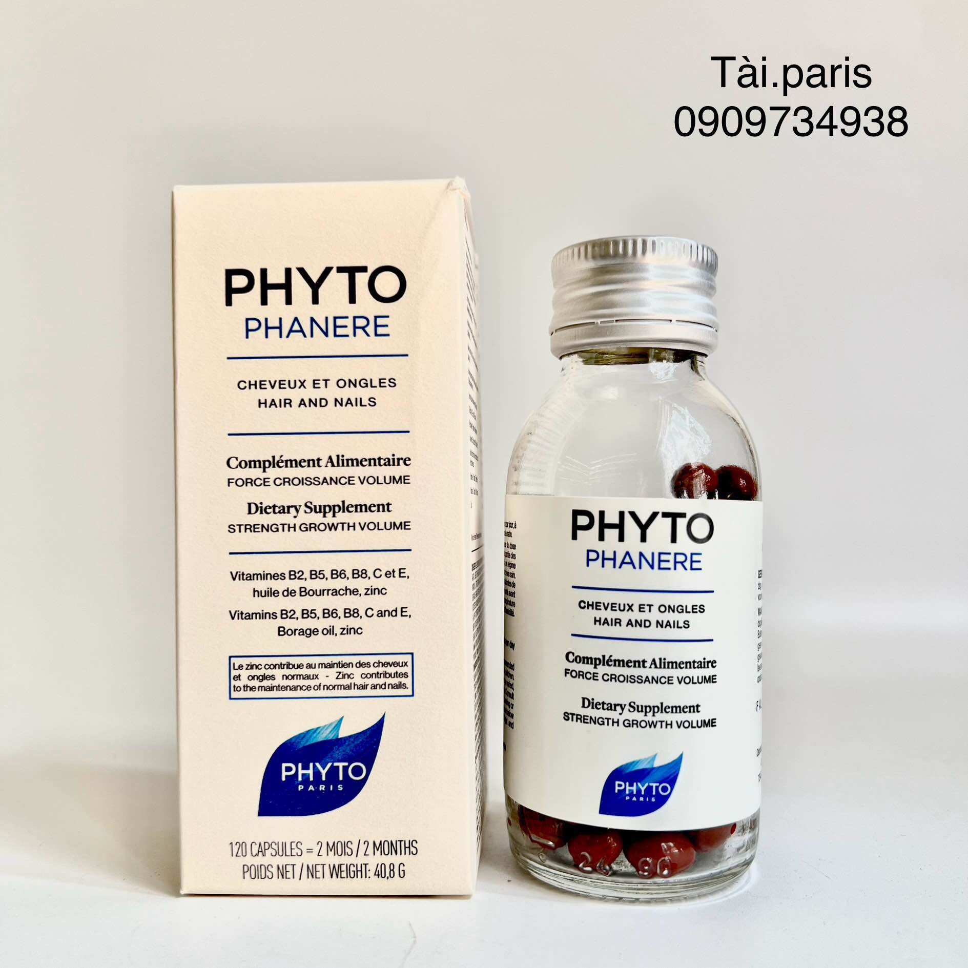 Viên uống mọc tóc phyto phytophanere hair & nails 120v x 2