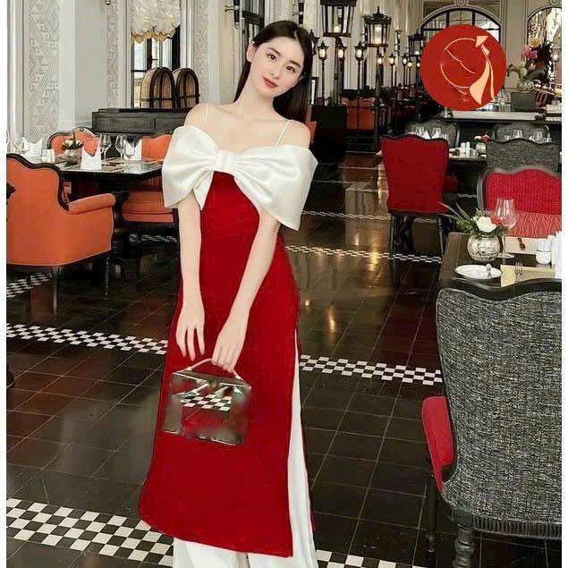 (SHOP BIGSIZE NỮ 50KG ĐẾN 90KG) set áo dài 2 dây mặc đi tiệc , đi tết