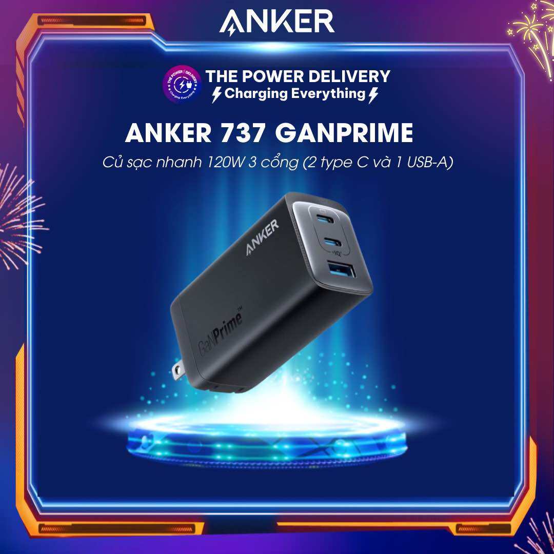 Củ sạc nhanh ANKER 737 A2148 GaNPrime 120W 3 cổng (2C + 1A) hỗ trợ PD / PPS - Bảo hành 6 tháng