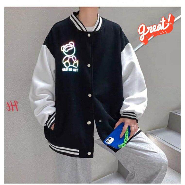 [HÀNG HOT] ÁO NỈ BO GẤU PHẢN QUANG PHỐI TAY TRẮNG CHO CÁC TEEN