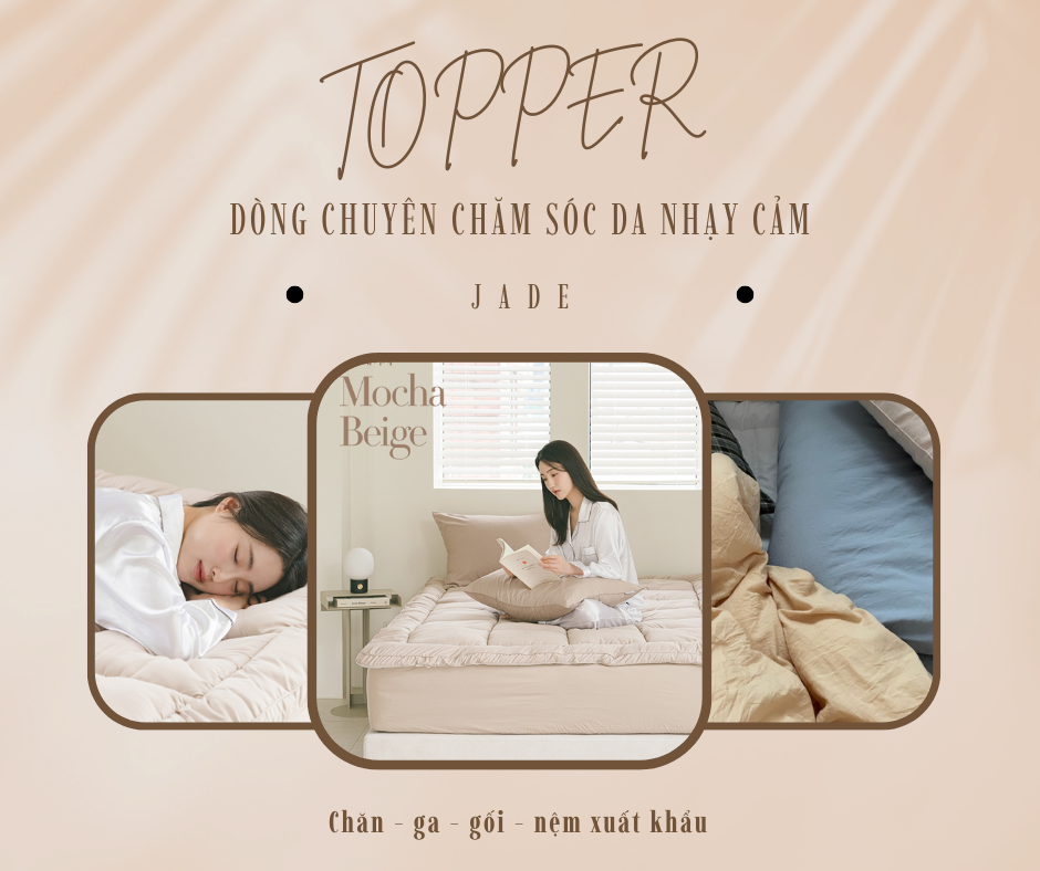 Nệm topper Hàn Quốc chống dị ứng, êm thoáng – chăm sóc da, màu mochi beige (kt 1 người nằm), 1m1x2m