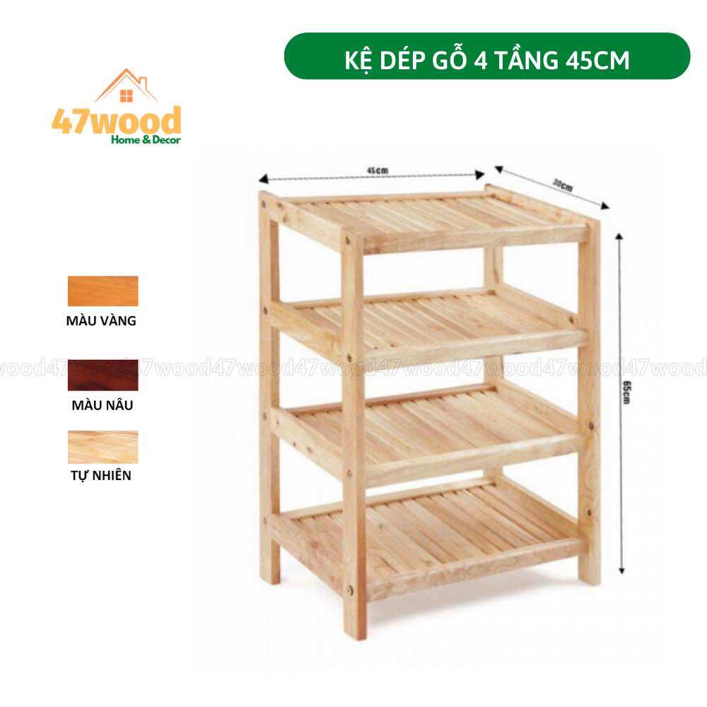 KỆ ĐỂ GIÀY DÉP GỖ CAO SU 4 TẦNG RỘNG 45CM